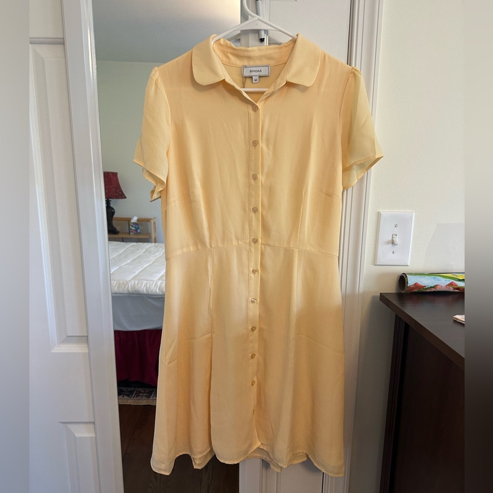 “The Yellow Button Down Shirt Mini Dress” - Picture 2 of 10